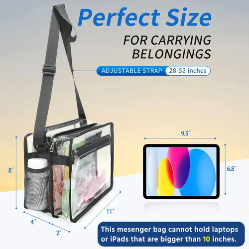 Miniatura 3 de Metaverse Bolsa cruzada transparente de doble bolsillo aprobada por el estadio, bolsa de mensajero transparente para hombres y mujeres, trabajo