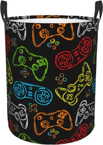 Miniatura 15 de Cesta redonda de lavandería 38l Juego Joystick Cesta de almacenamiento de revestimiento impermeable Organizador Bin para ropa de guardería Juguetes