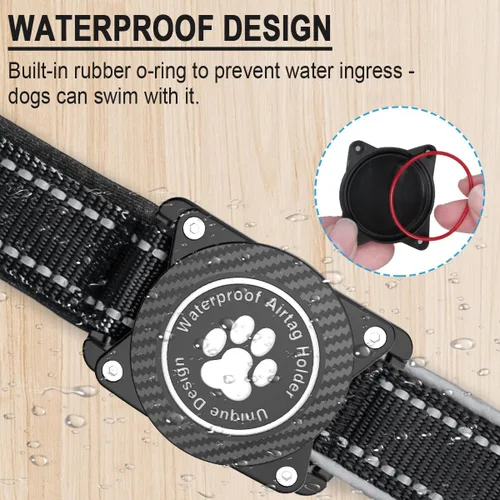 Miniatura 2 de Collar para perro Airtag con soporte impermeable para AirTag, luminoso reflectante, acolchado suave, collar de nailon ajustable para perros Negro