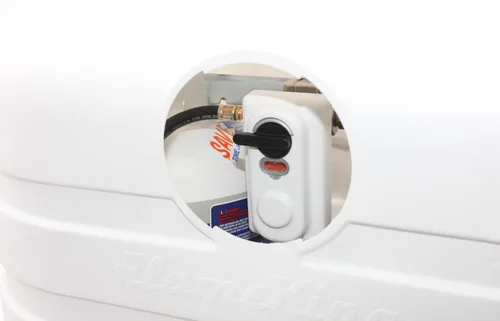 Miniatura 4 de Flame King Tapa de plástico ligero resistente para tanque de propano LP de 30LB doble para RV, remolque de viaje, autocaravana - Blanco