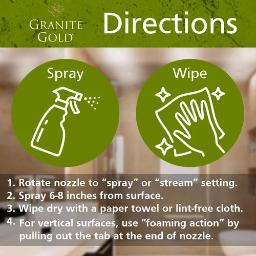 Miniatura 5 de Granite Gold Spray limpiador de ducha para superficies de cuarzo, granito, mármol, cerámica y otras superficies de piedra, fabricado en los Estados