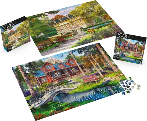 Miniatura 3 de Paquete de 2 rompecabezas de 1000 piezas, Pine Cabin y Summer Estate Puzzles para adultos y niños a partir de 8 años, exclusivo de Amazon Cabaña