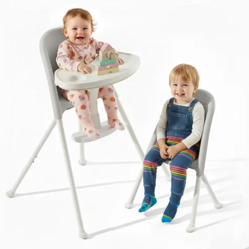 Miniatura 9 de Trona plegable 3 en 1 de Funny Supply, silla alta portátil y convertible para bebé, silla de alimentación moderna para bebé con bandeja doble Crema