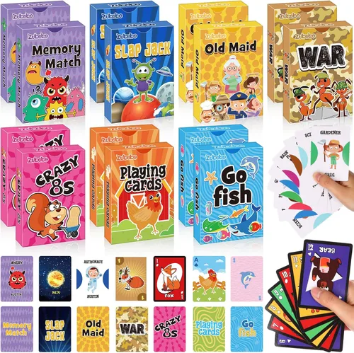 Miniatura 8 de Zubebe Paquete de 7 juegos de cartas para niños, regalos clásicos a granel, juego de cartas para niños, incluye Go Fish, Old Maid, Crazy Eights