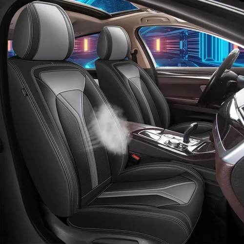 Miniatura 13 de Juego de fundas de asiento de automóvil para GMC Canyon 2015-2025, juego de fundas de asiento delantero de cuero con soporte lumbar, protector