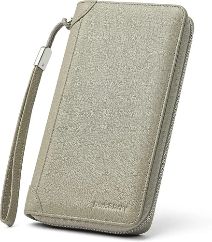 Miniatura 7 de DORIS&JACKY Cartera de cuero para mujer, con bloqueo RFID, gran capacidad, cremallera alrededor de las bolsas de viaje, Cartera RFID