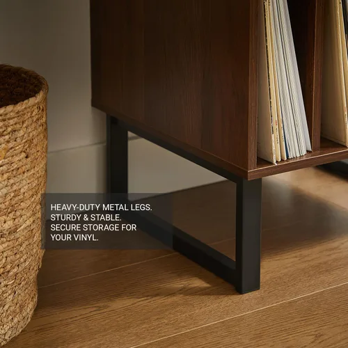 Miniatura 5 de Soporte para tocadiscos con armario de almacenamiento de vinilo, mesa giratoria para álbumes y LPs, consola multimedia moderna Muebles para sala