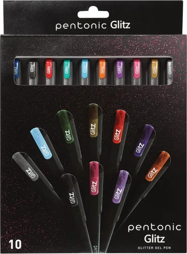 Pentonic Bolígrafos de Gel con Purpurina, 10 unidades, 10 colores surtidos, punta gruesa de 1.0 mm, escritura suave para journaling, toma de notas y