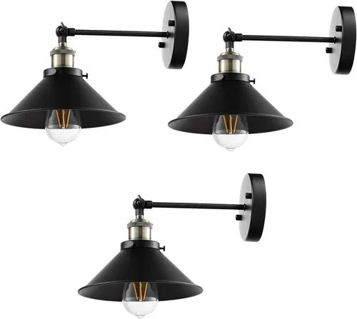 LABOREDUCER Juego de 3 apliques de pared cableados, luces industriales vintage negras para montaje en pared, decoración de pared para sala de estar,
