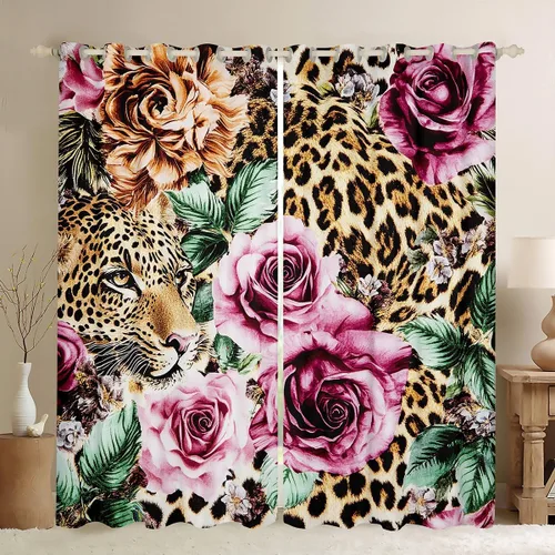 Miniatura 42 de Feelyou Cortinas opacas con estampado de leopardo para dormitorio, sala de estar, safari, cortinas de oscurecimiento de habitación con purpurina