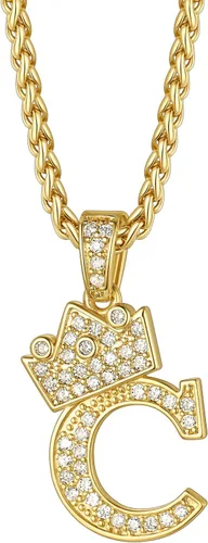 Richsteel Collar con inicial para hombre, chapado en oro de 18 quilates, corona brillante con circonita cúbica, monograma, colgante para mujer,