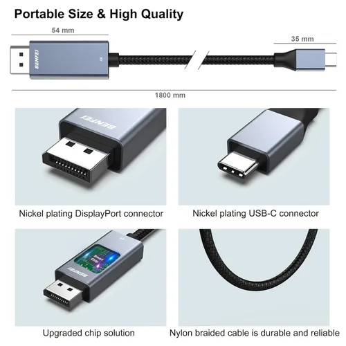 Miniatura 7 de BENFEI Cable USB-C a DisplayPort de 10 pies (8K a 60Hz 4K a 144 Hz), cable USB tipo C a DisplayPort [compatible con Thunderbolt 3/4/5] con iPhone 15