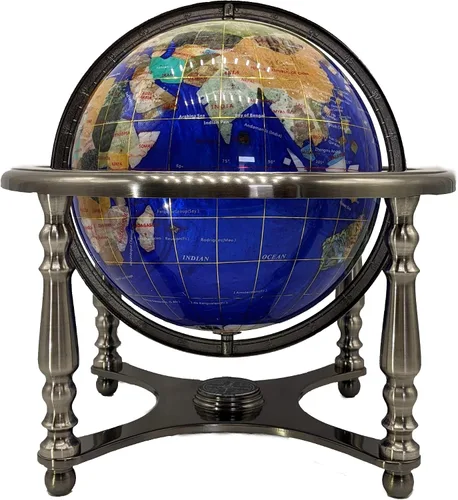 Miniatura 21 de Globo del mundo con piedras preciosas de océano azul con soporte de aleación de zinc plateado de 4 patas (8.661 in/9 pulgadas, 4 patas/azul océano)