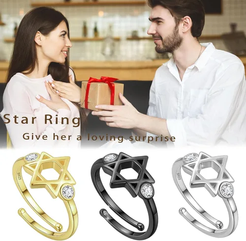 Miniatura 33 de Jewmon Anillo de plata de ley con estrella de David para mujer – Anillo ajustable Magen David – Amuleto Wicca – Regalos judíos