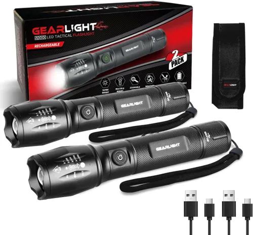 Miniatura 11 de Linterna de mano LED táctica GearLight S1000, 2 unidades, alto lúmen, capacidad de zoom, 5 modos, resistente al agua, la mejor para camping, aire
