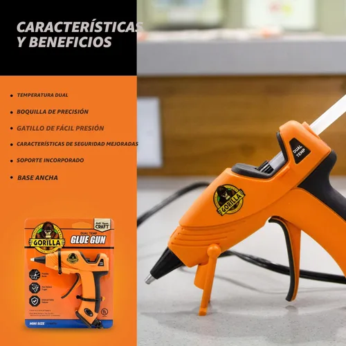 Miniatura 2 de Gorilla Pistola de pegamento caliente (paquete de 1) – Pistola de pegamento caliente de tamaño mini de doble temperatura con boquilla de precisión