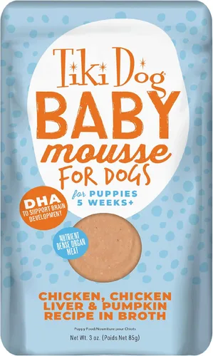 Tiki Dog Baby Mousse - Comida húmeda para perros, pollo, bolsa de 3 onzas (12 unidades)