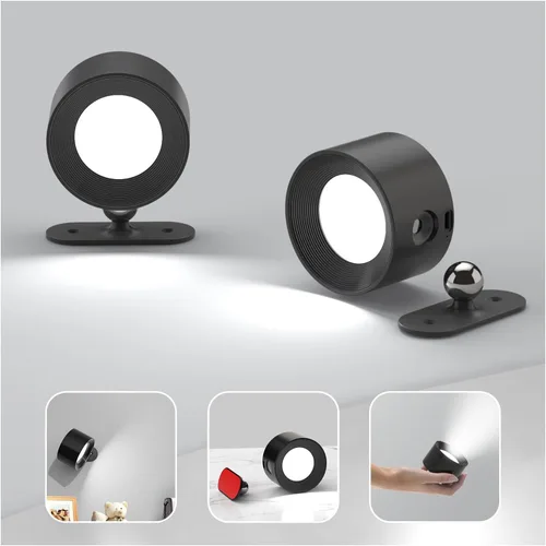 Miniatura 9 de Koopala Apliques LED de pared, lámparas de pared con batería recargable, con 3 brillo, carga extraíble, rotación de 360°, bola magnética, luz