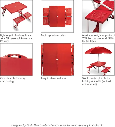 Miniatura 7 de Picnic TIME Mesa de picnic plegable portátil con asientos para 4, mesa de aluminio plegable con bancos y agujero para paraguas, mesa plegable ligera