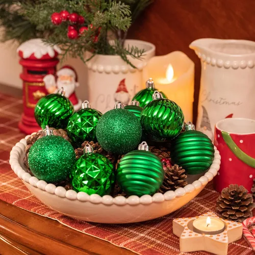 Miniatura 4 de Valery Madelyn - Adornos de árbol de Navidad, juego de 24 esferas verdes irrompibles, adorno colgante de 2.36" en paquete para decoración de fiesta