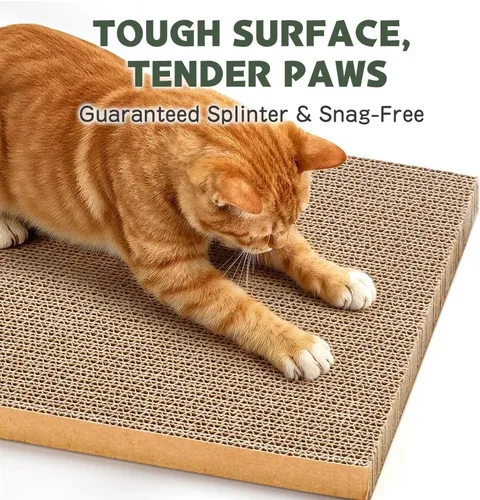 Miniatura 3 de Paquete de 6 almohadillas para arañazos para gatos con caja, rascador de cartón para gatos de interior, tabla de rascar reversible con cama
