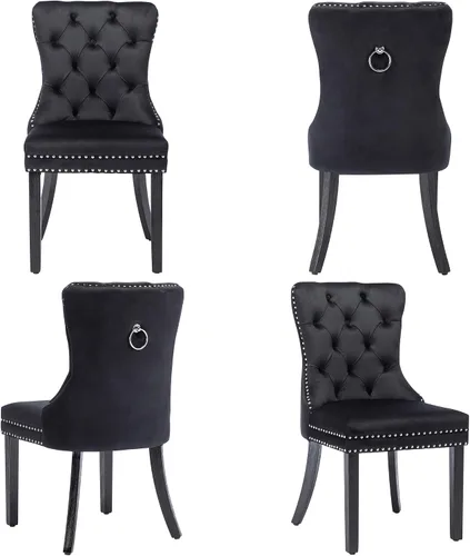 Miniatura 21 de Juego de 2 Sillas de Comedor, Sillas de Terciopelo Acolchado con Patas Modernas de Acero Inoxidable, Ribete de Remaches con Anilla Metálica