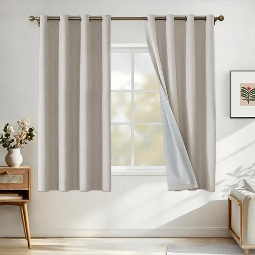 Miniatura 64 de Cortinas de lino 100% opacas para dormitorio, cortinas opacas de 45 pulgadas de largo, cortinas de oscurecimiento de habitación para sala de estar