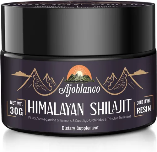 Ajoblanco 600mg Resina de Shilajit Orgánico Natural del Himalaya - Resina de Shilajit de Oro del Himalaya con Mezcla Ayurvédica Orgánica de Alta