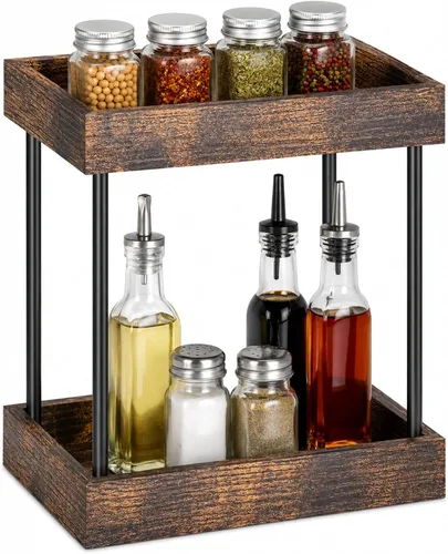 MAHUEEOL Organizador de Baño de 2 Niveles para Encimera, Bandejas de Baño de Madera para Encimera, Organizador de Tocador de Cosméticos,