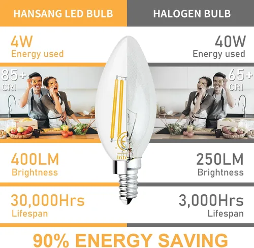 Miniatura 5 de Bombilla LED E12 para candelabro, 2700 K, blanco cálido, equivalente a 40 W, bombillas tipo B con forma de vela de 4 W, bombilla LED B11 para Luz