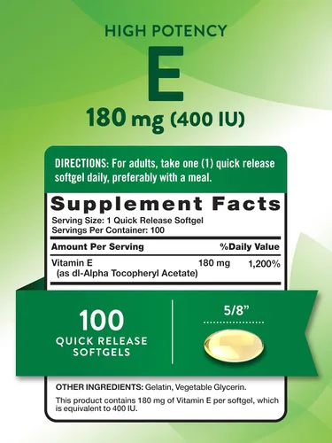 Miniatura 2 de Nature's Truth Cápsulas blandas de vitamina E 400 UI 180 mg 100 unidades Suplemento sin OMG y sin gluten