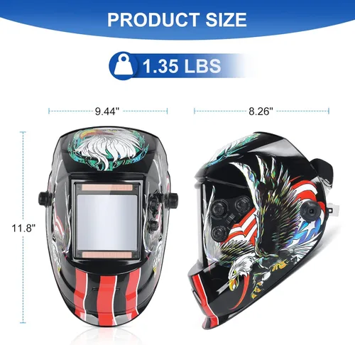 Miniatura 3 de Casco de soldadura con capucha de oscurecimiento automático, color verdadero, 3.94 x 3.66 pulgadas, visión grande, alimentado por energía solar, Rojo