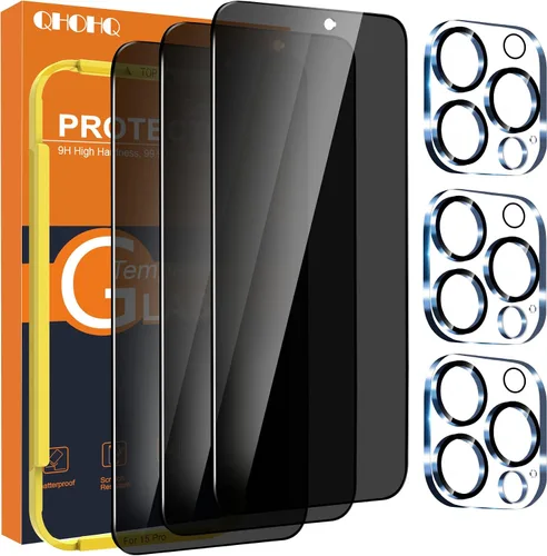 Miniatura 9 de QHOHQ Paquete de 3 protectores de pantalla de privacidad para iPhone 15 [6.1 pulgadas] con paquete de 3 protectores de lente de cámara, película