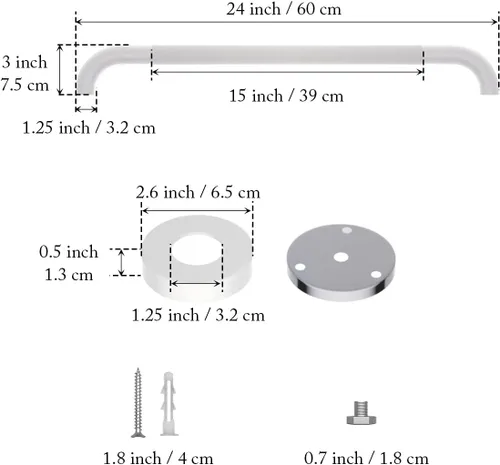 Miniatura 2 de Barra de agarre antideslizante para ducha de 24 pulgadas, acabado blanco frotado con aceite, diámetro de 1.25", Barra de agarre para baño Munzong