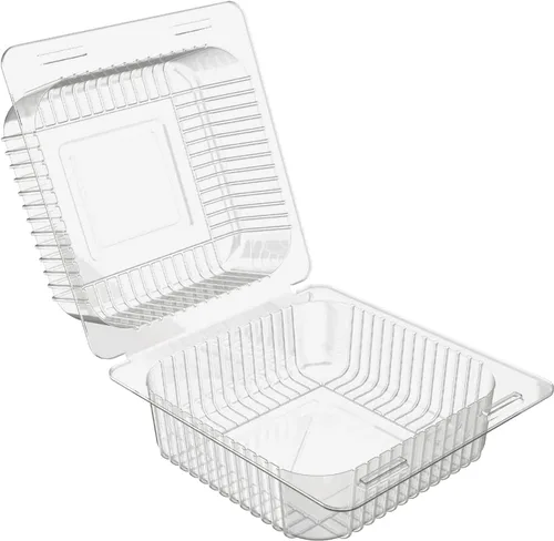 Miniatura 2 de Paquete de 100 recipientes de plástico transparente para llevar, contenedor de plástico desechable con bisagras con tapas transparentes, recipientes
