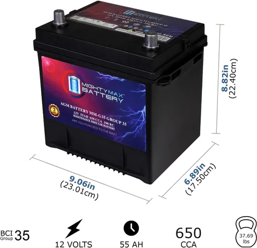 Miniatura 2 de Batería Mighty Max Battery MM-G35 de Arranque y Parada para Coche BCI Grupo Tamaño 35 12V 55Ah, 100RC, 650 CCA Batería de Coche AGM Recargable