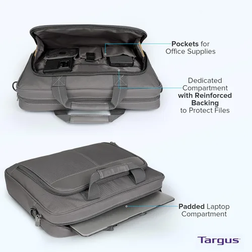Miniatura 5 de Targus Classic Slim Laptop Bag - Ergonomic Briefcase and Messenger Bag - Spacious Foam Padded for Laptops and Under Gris