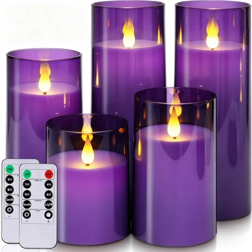 Miniatura 15 de Homemory Velas parpadeantes sin llama de color blanco puro, velas LED acrílicas con control remoto y temporizador, juego de 5