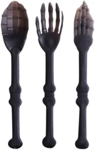 NUOBESTY Juego de vajilla de Halloween, 3 piezas de calavera, tenedores, cucharas, cubiertos decorativos para fiesta, cocina, comedor, bar,
