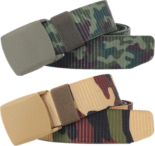 Miniatura 9 de Cinturón para hombre, cinturón táctico militar de nailon con hebilla sin metal, paquete de 2 Camuflaje verde y camuflaje caqui