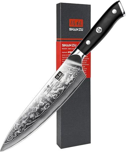 SHAN ZU - Cuchillo de chef de 8 pulgadas de acero damasceno japonés, cuchillos de cocina profesionales, cuchillo de cocina de alta calidad de acero