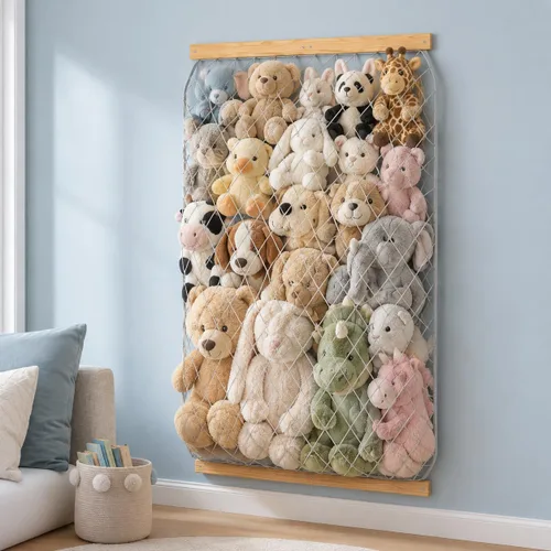 Miniatura 12 de Red de almacenamiento de animales de peluche, soporte elástico para juguetes de peluche, longitud de montaje en puerta/pared, organizador