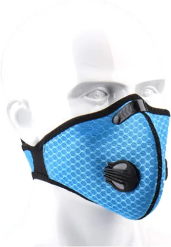 Miniatura 8 de Máscara deportiva de ciclismo a prueba de polvo con 2 filtros de carbono para el viento, esquí, entrenamiento, correr, motocicleta, negro, azul
