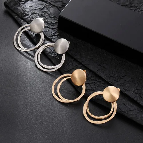 Miniatura 5 de Aretes grandes de plata de oro mate con clip para mujer