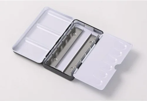 Miniatura 7 de Jinberry Lata de acuarela de metal con paleta de mezcla plegable, paleta de acuarela vacía multifuncional con sartenes, paleta de bandeja de pintura
