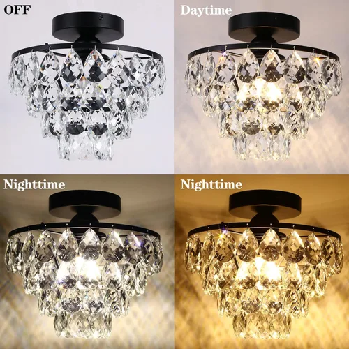 Miniatura 3 de Luupyia Mini Candelabro de Cristal Lámpara de Techo Pequeña, Moderna Lámpara de Techo de Cristal para Pasillo Accesorios Superiores Montaje Semi