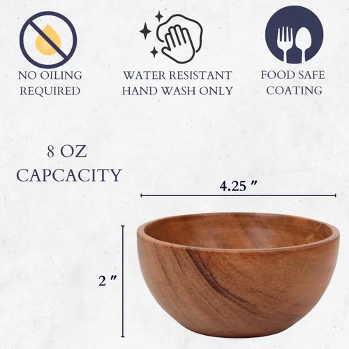 Miniatura 3 de Juego de 6 pequeños tazones de madera de acacia para postres 4.2 * 2 pulgadas capacidad de 8 oz accesorios para charcutería uso para sumergir