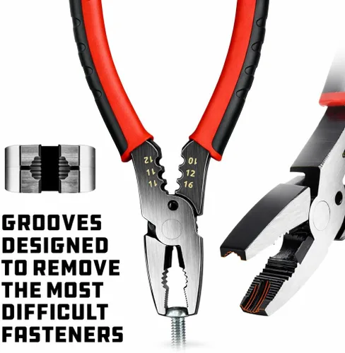 Miniatura 2 de Powerbuilt Alicates extractores de tornillos pelados, Alicates Linesman de servicio pesado de 6 ", alicates multiusos para extracción