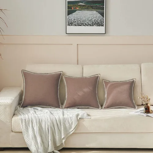 Miniatura 7 de FY FIBER HOUSE Paquete de 2 fundas de almohada decorativas de granja, lino sintético de arpillera con bordes a medida, fundas de cojín para sofá