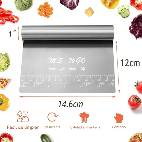 Miniatura 4 de Raspador/Cortador/Picador de Masa Pro Dough para Pastelería de Acero Inoxidable Pulido Espejo con Escala de Medición Multiusos - Pastel, Cortador